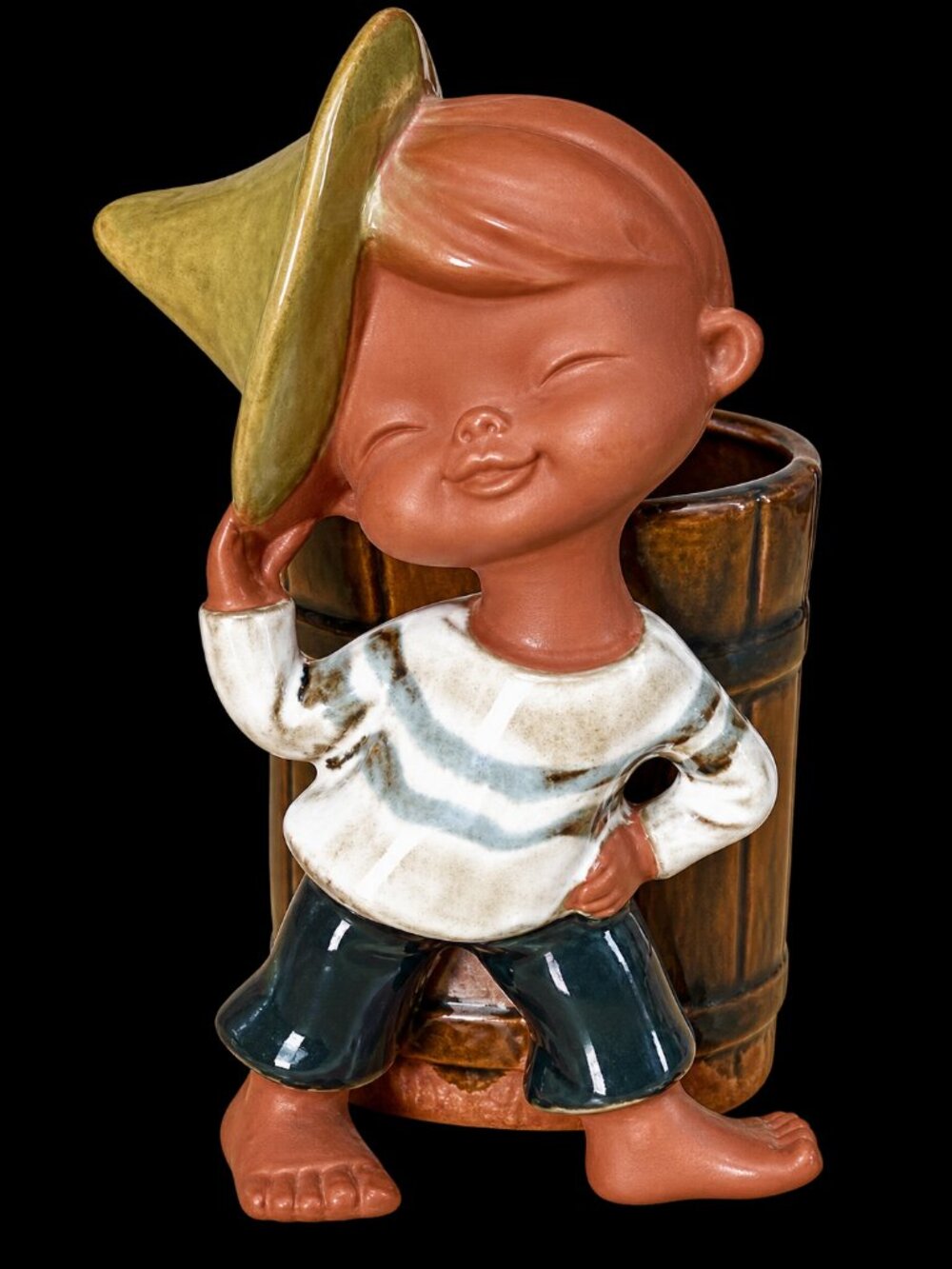 Vintage Boy Planter Figurine Small Ceramic Clay Vase Whimsical Kitsch Decor